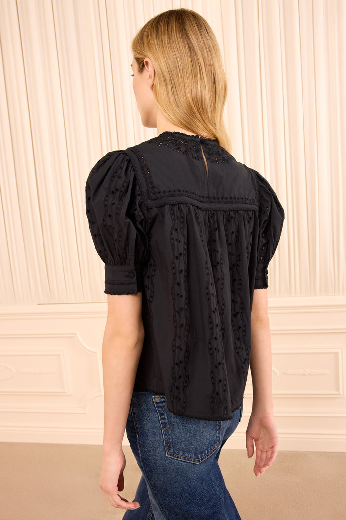 Una Short Sleeve Cotton Top - Noir