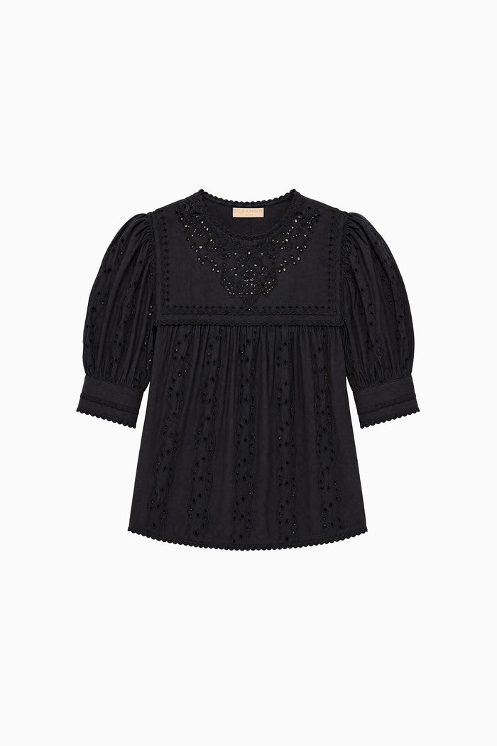Una Short Sleeve Cotton Top - Noir