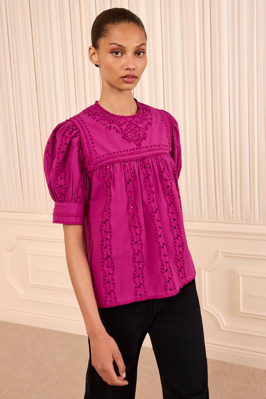 Una Short Sleeve Cotton Top - Orchid