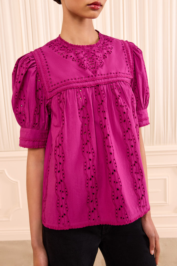 Una Short Sleeve Cotton Top - Orchid