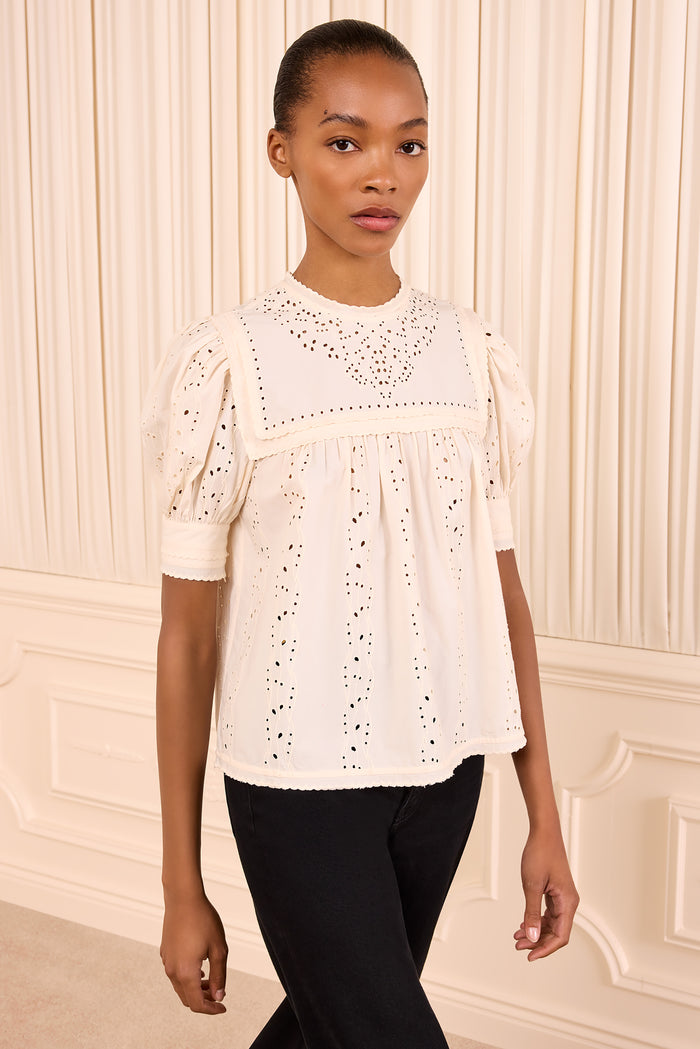 Una Short Sleeve Cotton Top - Pearled Ivory