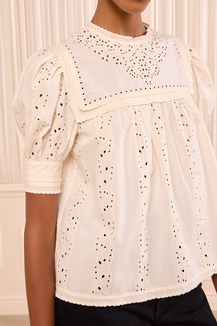 Una Short Sleeve Cotton Top - Pearled Ivory
