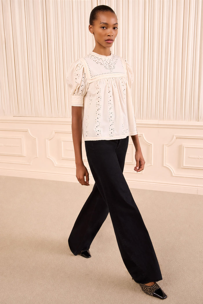 Una Short Sleeve Cotton Top - Pearled Ivory