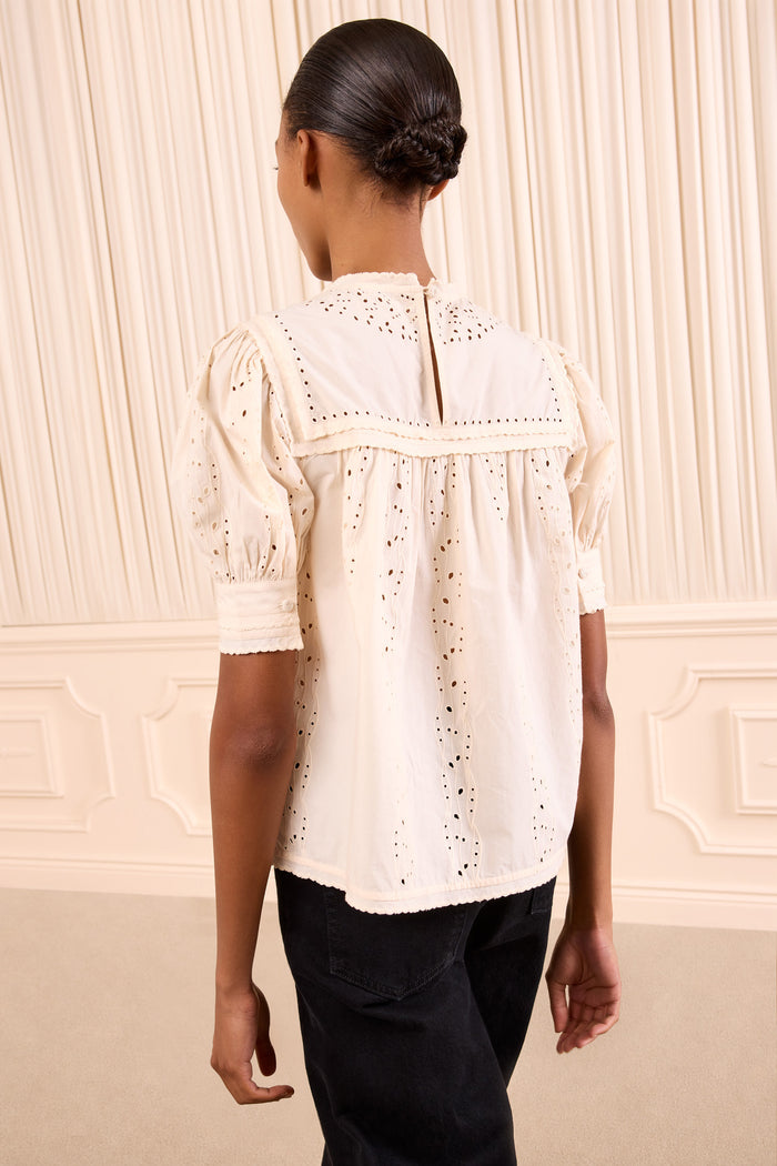 Una Short Sleeve Cotton Top - Pearled Ivory