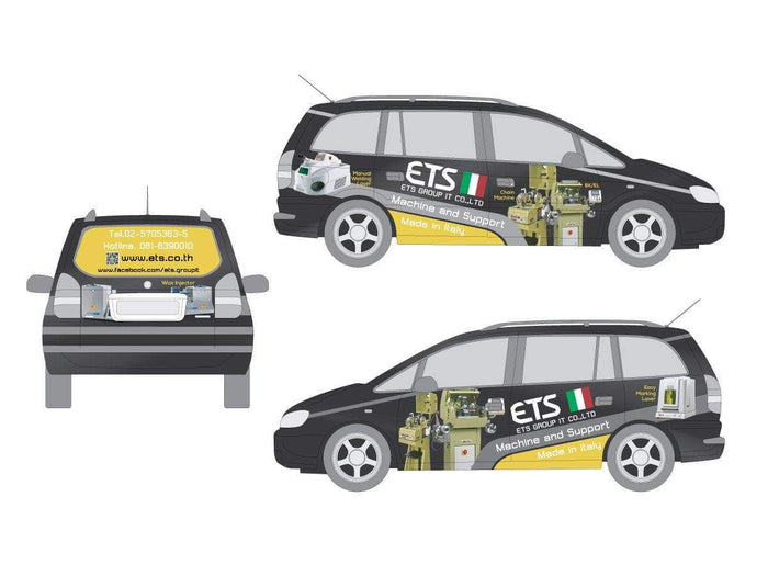 รับออกแบบสติกเกอร์โฆษณาติดรถ Commercial Vehicle Wrap Design สวยเด่น คุ้มค่า รถเก๋ง 4 ประตู รถเก๋ง 5 ประตู