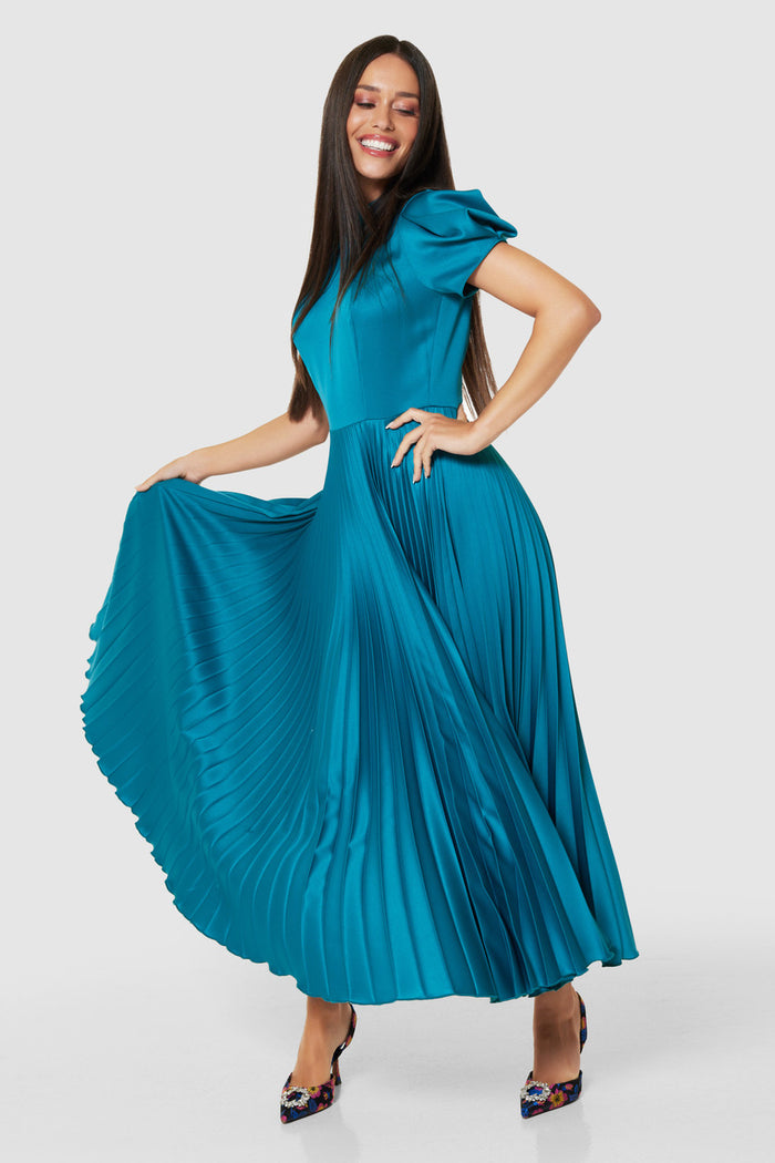 Velma Pleated Dress (Turquoise)