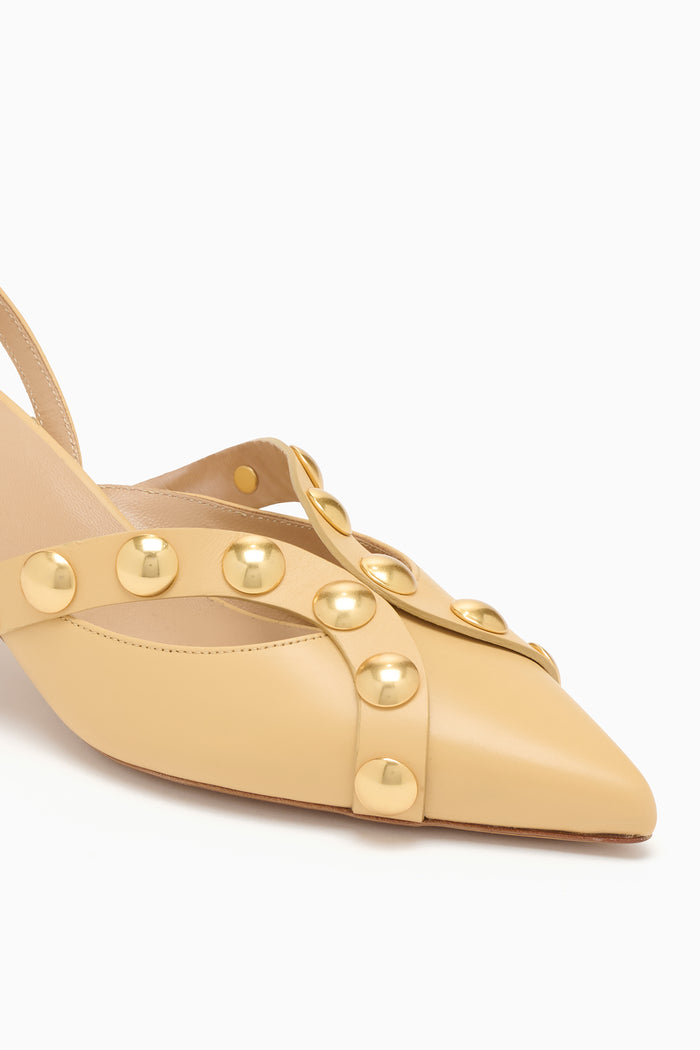Miele Leather Vendome Designer Kitten Heel - Gold Stud Hardware Close-Up Detail | Ulla Johnson