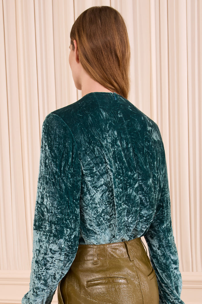 Vesa Long Sleeve Velvet Bow Blouse - Jadeite