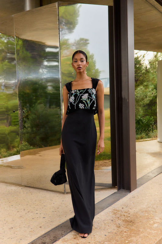 Vestido Oriane Negro maxi de tirantes fluido de Lady Pipa para invitada de boda.