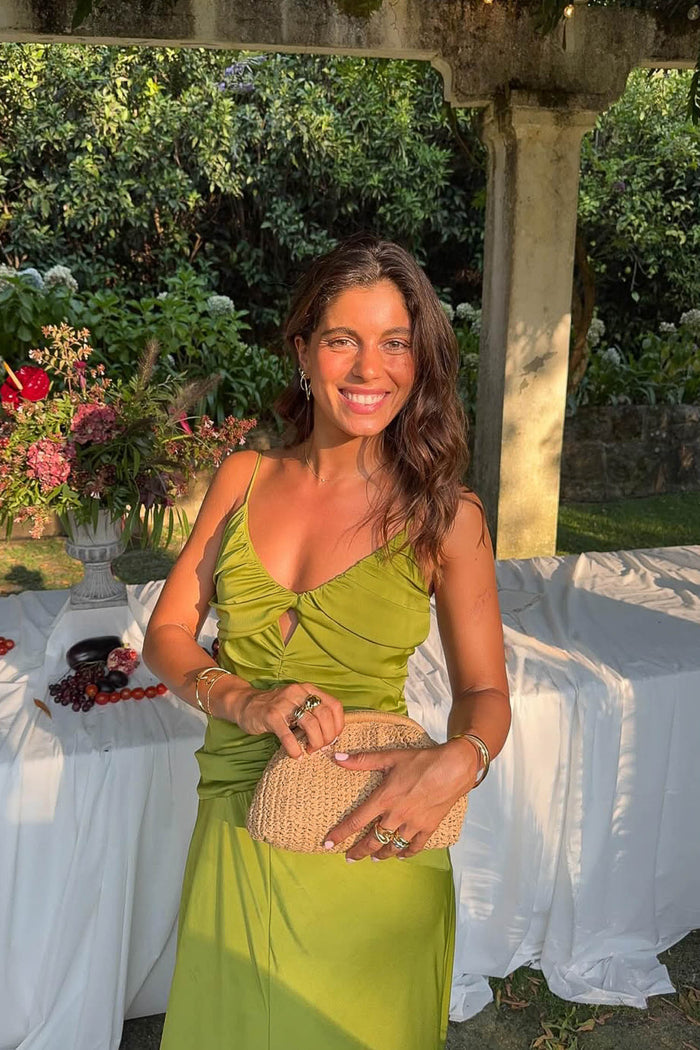 Vestido Sara Aceite midi de tirantes ceñido de Lady Pipa para invitada y eventos.
