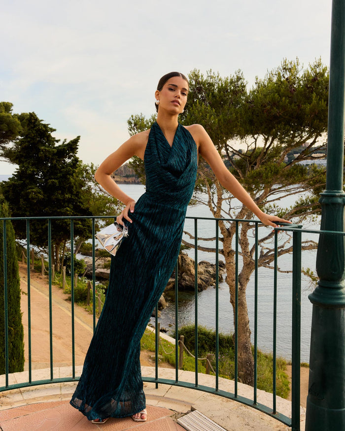 Vestido Sienna Cobalto maxi halter de tirantes de Lady Pipa para invitada de boda de noche.