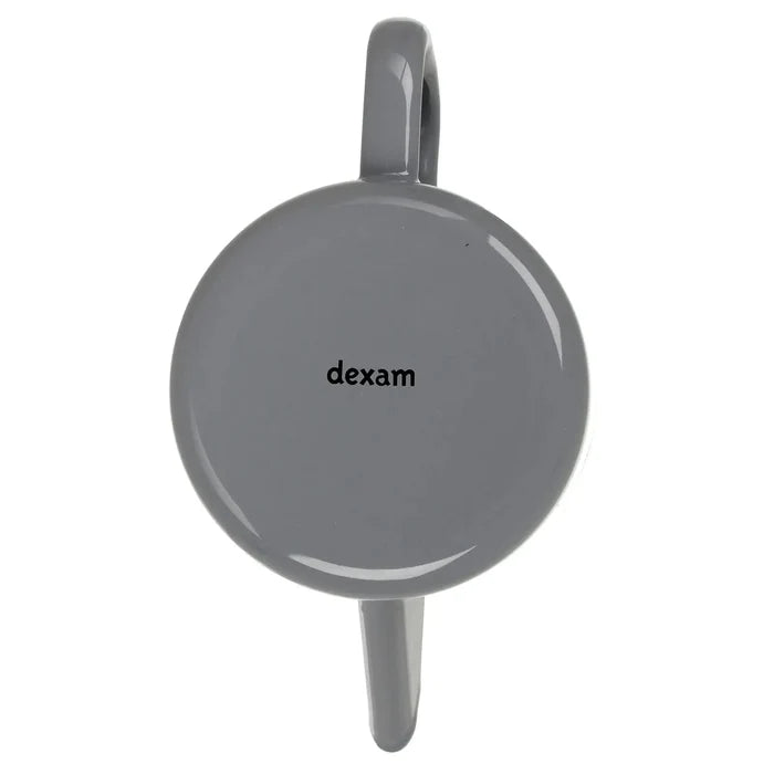 Underside view of a slate grey coffee pot with Dexam brand printed on the base