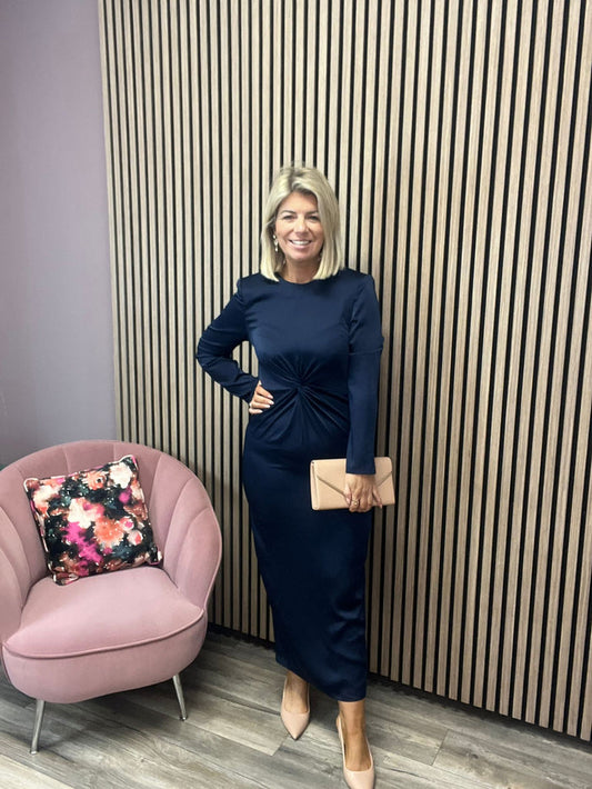 VIRA MIDI KNOT DRESS (NAVY)