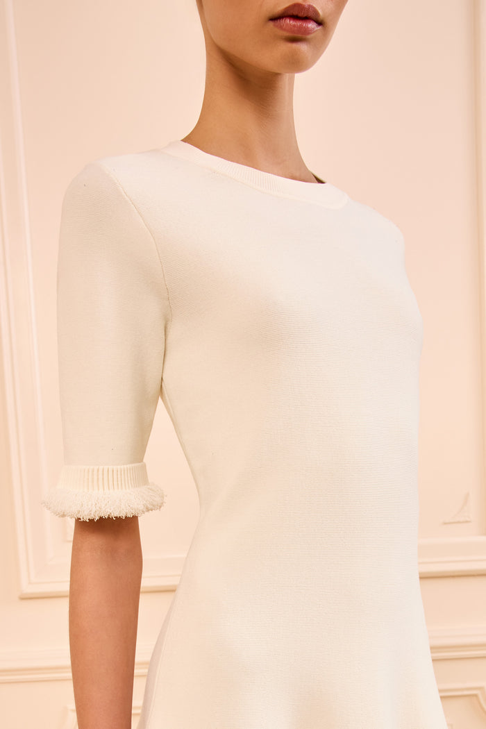White Fringe Knit Dress - Close-up Detail of Sleeve Cuff | Ulla Johnson