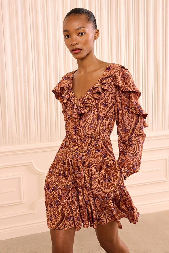 Vivi Long Sleeve Silk Mini Dress - Rosette