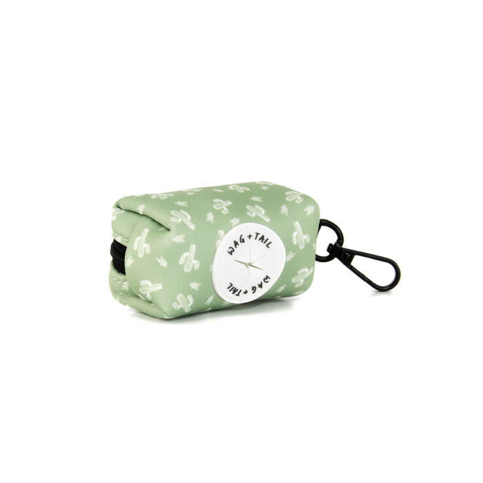 Wag + Tail Prickly Paws waste bag holder showing cactus-print clip-on dispenser