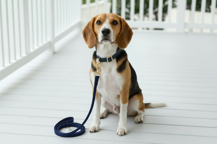 Wag + Tail Navy Blue Waterproof PVC dog leash product shot on white background