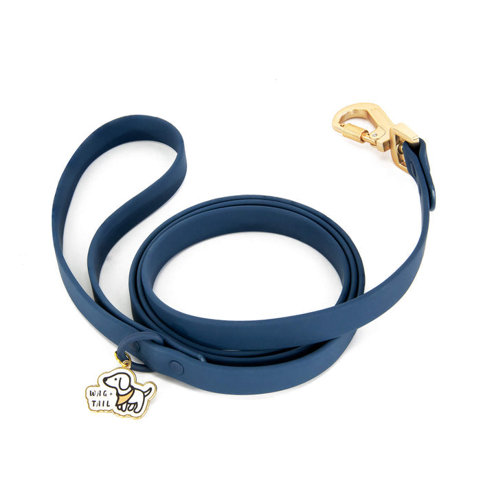 Wag + Tail Sapphire blue Waterproof PVC dog leash close-up showing color and hardware