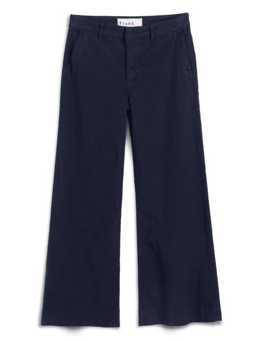 Navy blue wide-leg pants on a transparent background