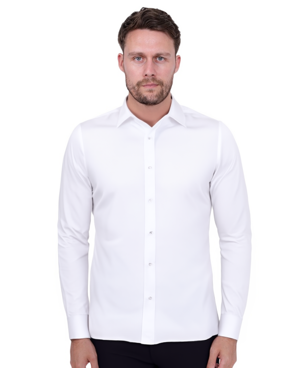 White Classic Single Cuff Men's Shirt-Makrom