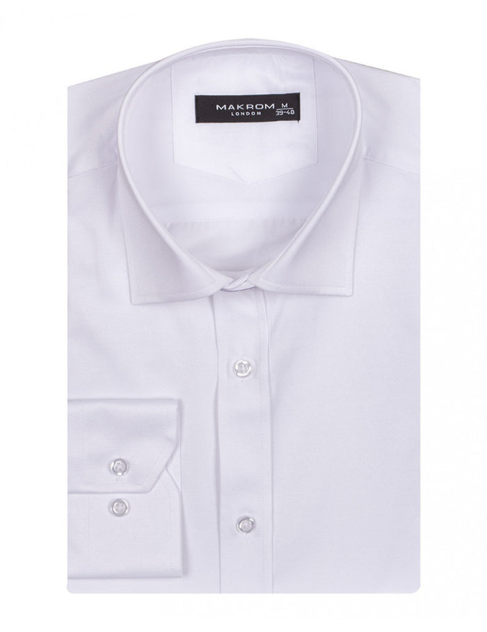 White Classic Single Cuff Men's Shirt-Makrom