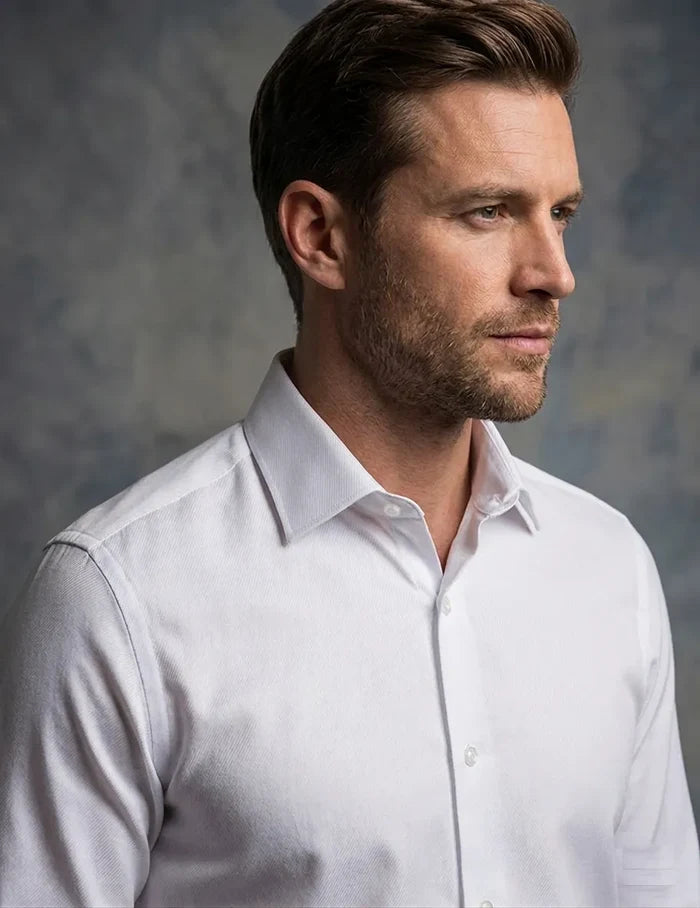 White Classic Twill Single Cuff Shirt