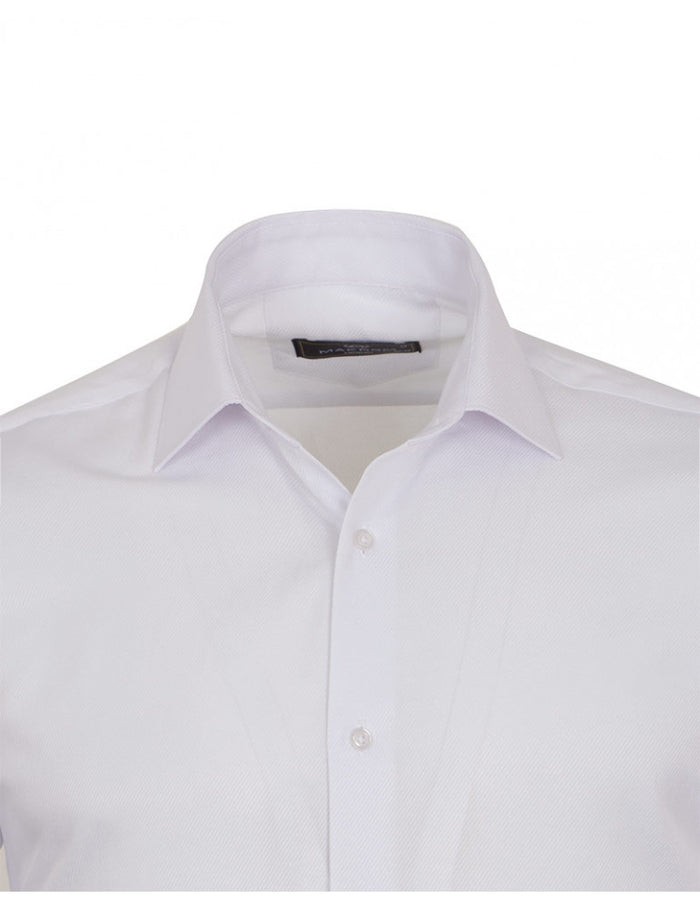 White Classic Twill Single Cuff Shirt-Makrom