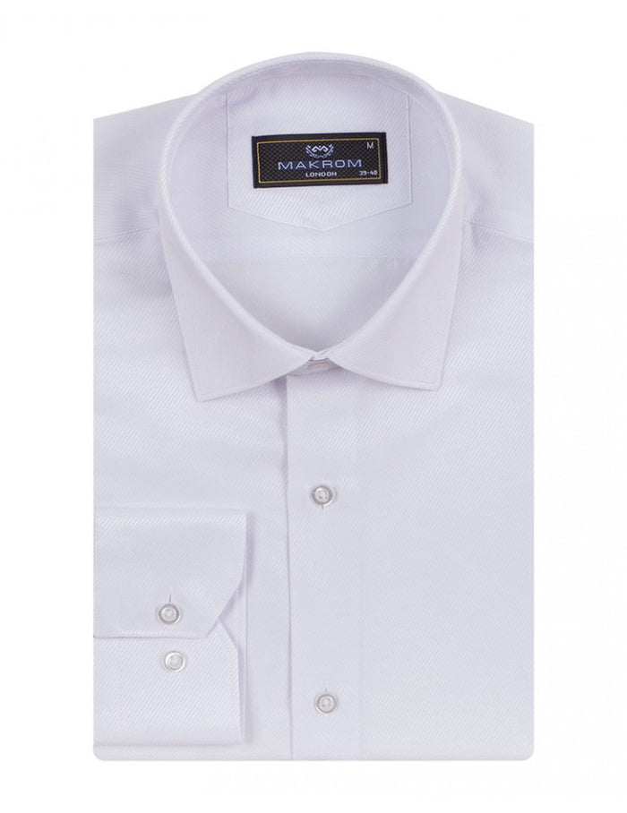 White Classic Twill Single Cuff Shirt-Makrom