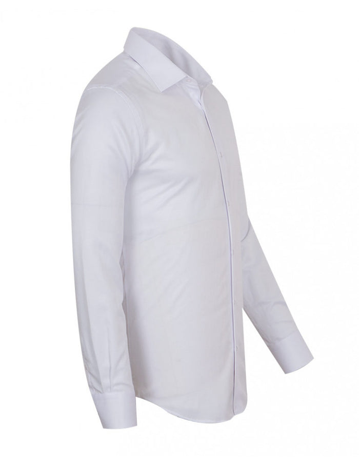 White Classic Twill Single Cuff Shirt-Makrom