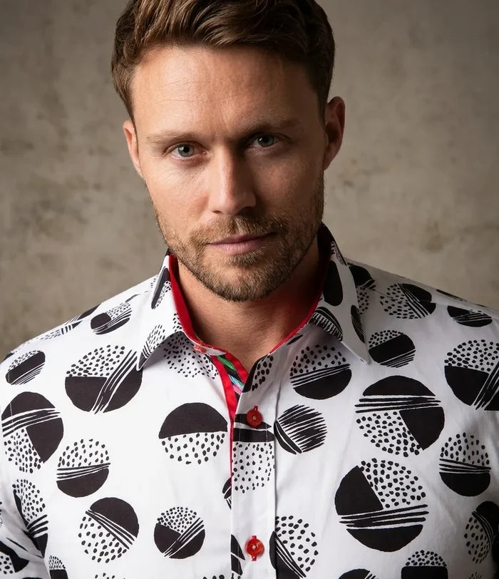 White Dotted Moon Print Men's Shirt