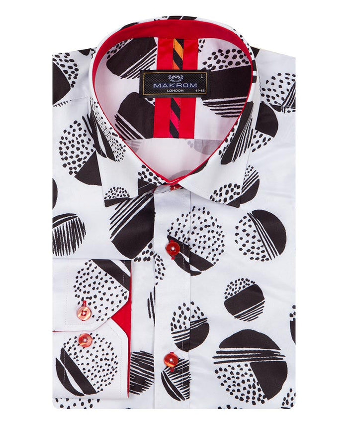 White Dotted Moon Print Men's Shirt-Makrom