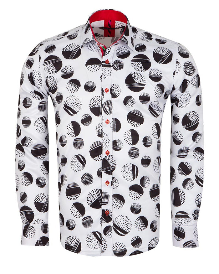 White Dotted Moon Print Men's Shirt-Makrom