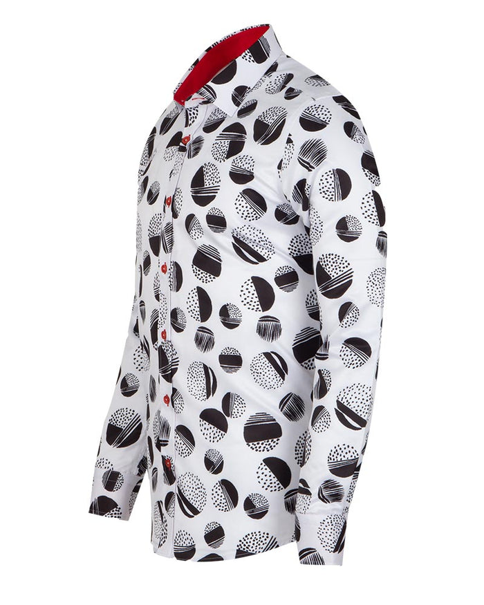 White Dotted Moon Print Men's Shirt-Makrom