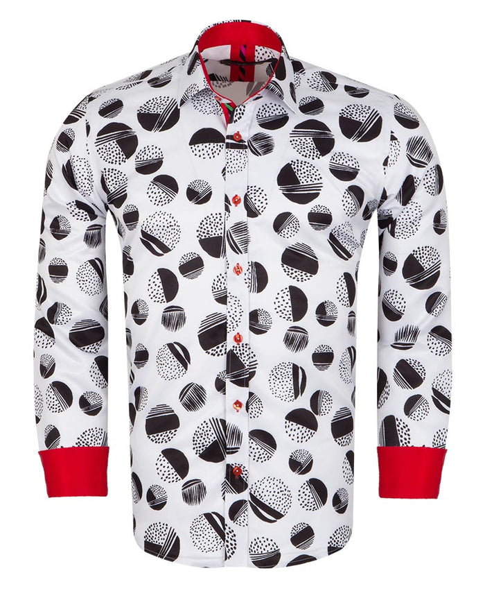 White Dotted Moon Print Men's Shirt-Makrom