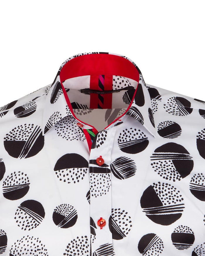 White Dotted Moon Print Men's Shirt-Makrom