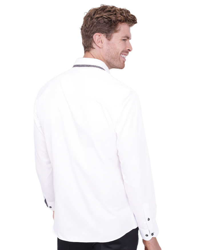 White Double Collar Dotted Print Shirt-Makrom