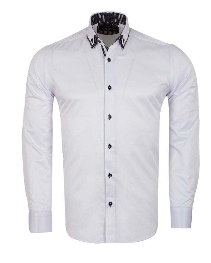 White Double Collar Dotted Print Shirt-Makrom