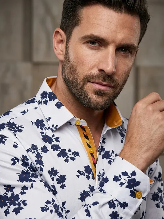 White Floral Print Men's Shirt