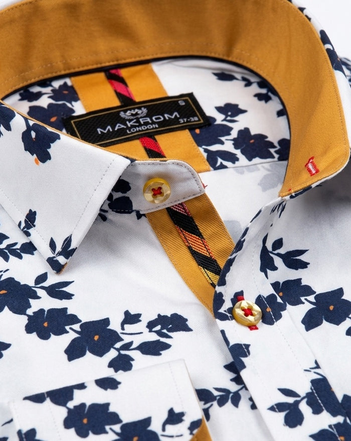 White Floral Print Men's Shirt