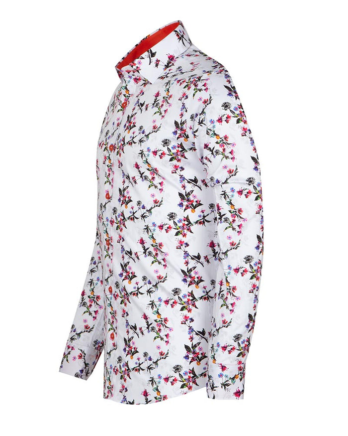 White Flowers Print Shirt with Matching Handkerchief-Makrom