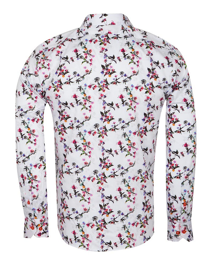 White Flowers Print Shirt with Matching Handkerchief-Makrom