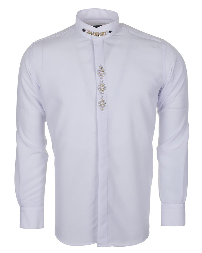 White Grandad Collar Chain shirt with Diamantes-Makrom