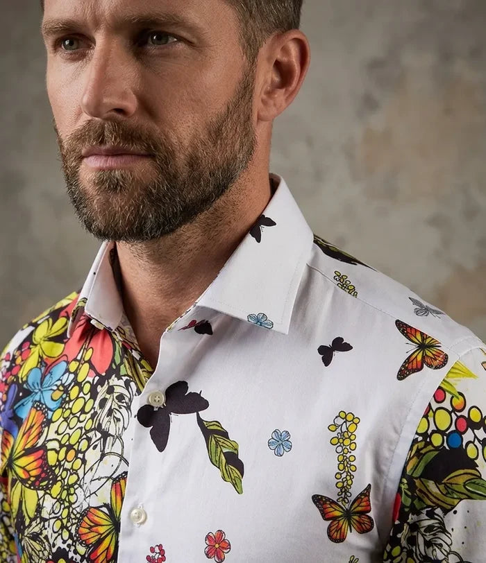 White Neon Floral Garden Print Shirt