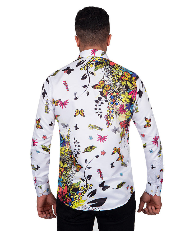 White Neon Floral Garden Print Shirt-Makrom