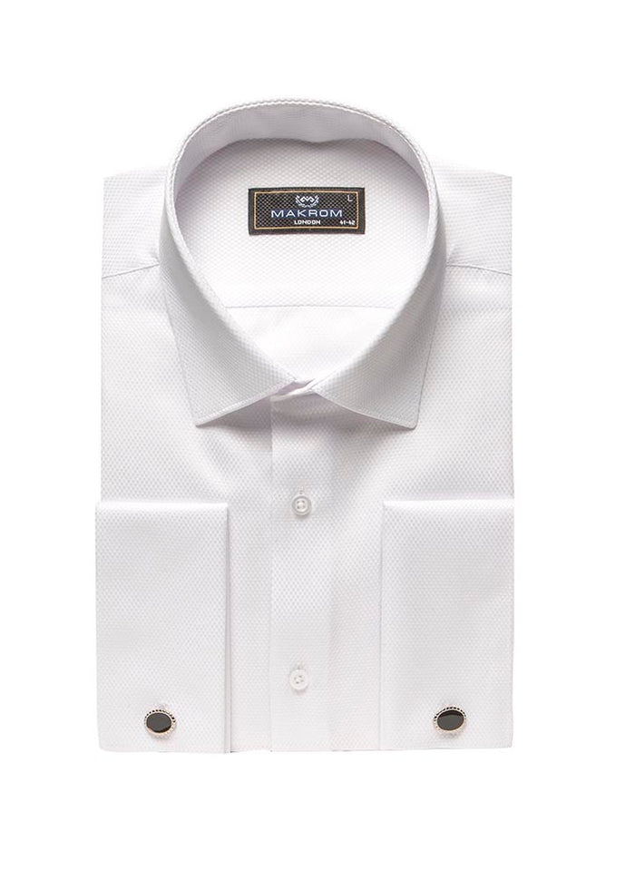 White Oxford Double Cuff Men's Shirt-Makrom