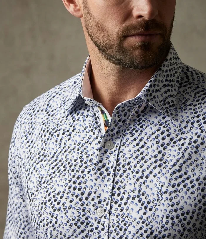 White Polka Dot Print Shirt with Matching Handkerchief