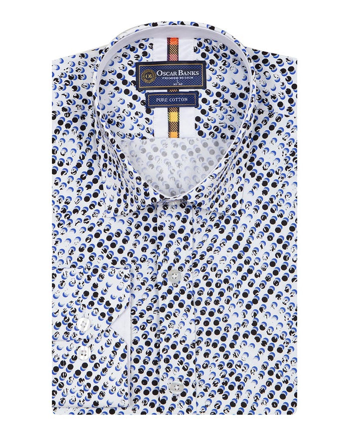White Polka Dot Print Shirt with Matching Handkerchief-Makrom