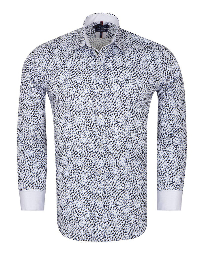White Polka Dot Print Shirt with Matching Handkerchief-Makrom
