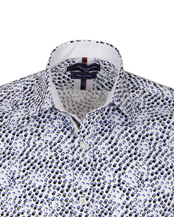 White Polka Dot Print Shirt with Matching Handkerchief-Makrom