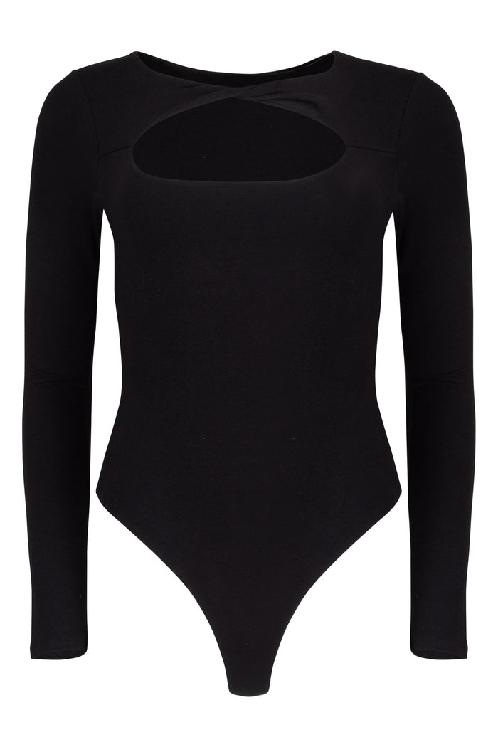 Whitney Cotton Long Sleeve Cutout Twist Bodysuit